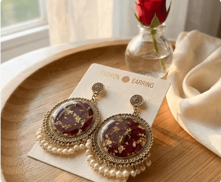 Handcrafted resin earrings with real dried flowers